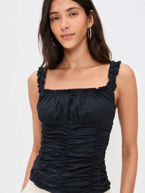 STAUD Tops - STAUD Nic Ruched Sleeveless Top In Black